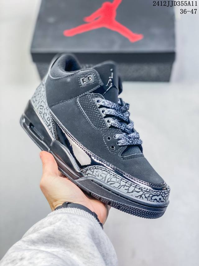 头层带半码 Air Jordan 3 Retro Black Cat 黑猫 Aj3 乔丹3代 Aj3 乔3 黑猫 乔丹篮球鞋系列 以飞人 Black Cat 绰