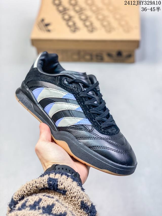 Adidas 阿迪达斯 男女鞋真标半码制，升级原楦原纸版数据开发，采用粒面牛剖革组合网织布鞋面材质，中底嵌入md缓震组合耐磨橡胶大底将运动和街头风格无缝融合,阿