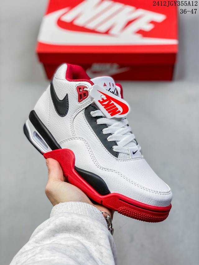 耐克 Nike Air Flight Legacy White Aj4飞行兄弟系列中帮复古休闲运动文化篮球 。采用硬质荔枝纹牛培鞋面材质，搭配轻盈phylon泡