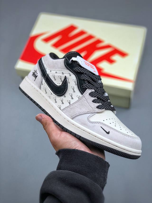 Air Jordan 1 Low Aj1 乔1 斯图西联名-银边黑勾 高端定制 低帮复古篮球鞋 Sj9950-026 #定制鞋盒 大厂纯原品质出货 超高清洁度