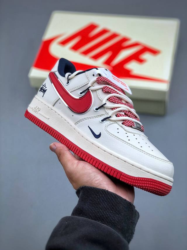 Nike Air Force 1'07 Low 斯图西联名-米白红抽绳 空军一号低帮休闲板鞋 Sj1198-300 #原楦头原纸板 原装鞋盒 定制五金配件 内置