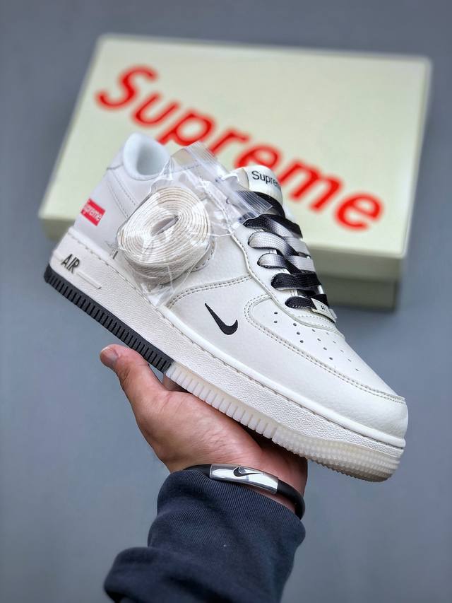 Nike Air Force 1'07 Low Supreme联名-米白黑双拼 空军一号低帮休闲板鞋 Bb7577-217 #原楦头原纸板 原装鞋盒 定制五金配