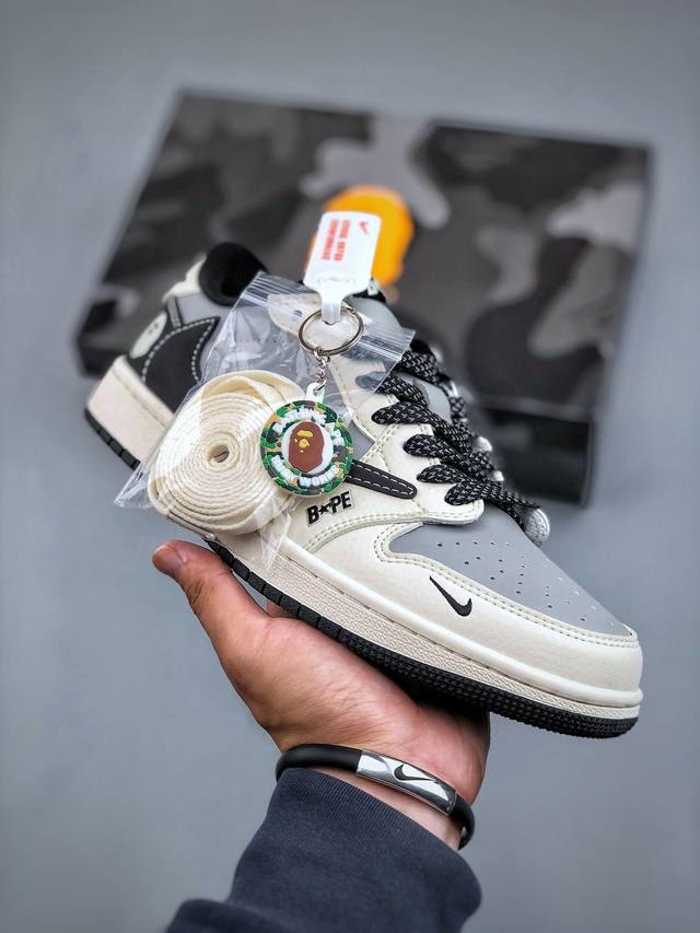 Travis Scott X Fragment Design X Air Jordan 1 Low Og Sp Aj1 乔1 Bape联名-黑白灰 低帮文化休闲