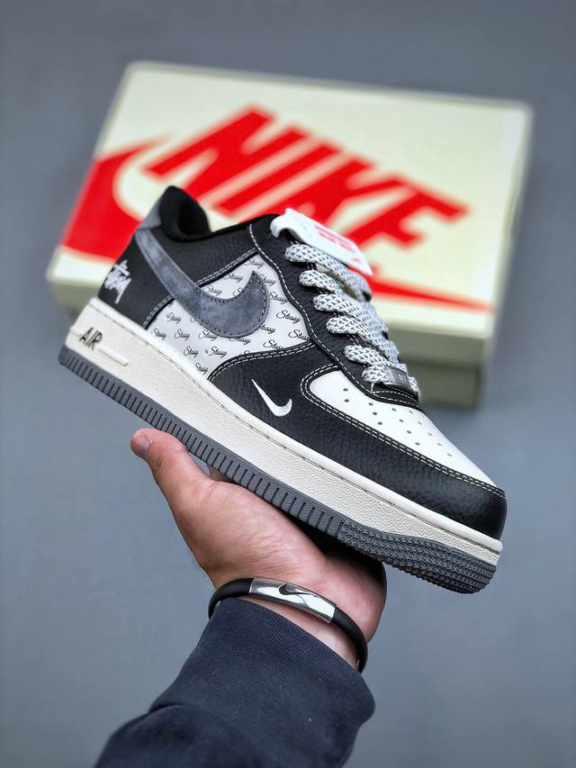 Nike Air Force 1'07 Low 斯图西联名-黑灰英文 空军一号低帮休闲板鞋 Xz3 -566 #原楦头原纸板 原装鞋盒 定制五金配件 内置全掌气