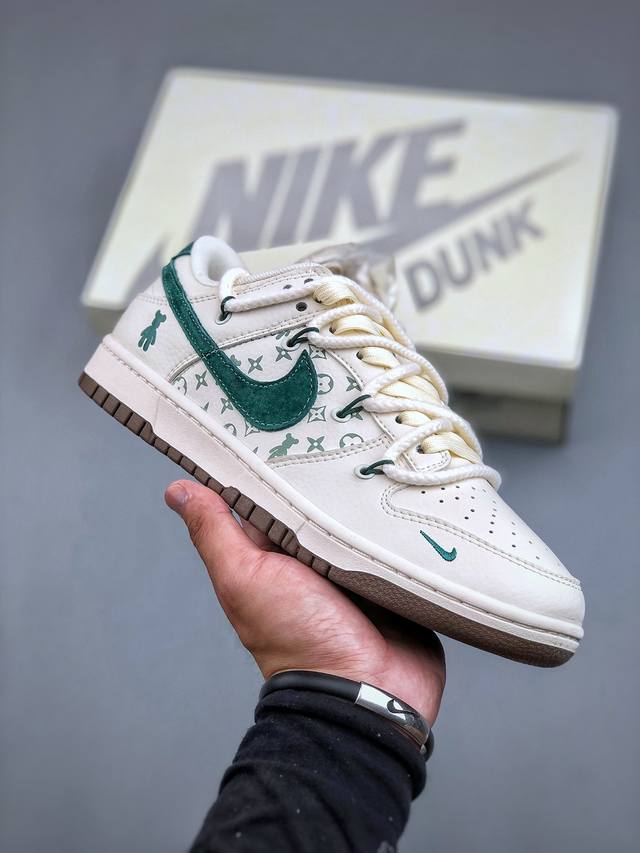 Nike Sb Dunk Low 暴力熊系列-绑带米黄绿勾 周年高端定制 低帮休闲板鞋 Sj2068-292 #定制鞋盒 大厂纯原品质出货 超高清洁度 皮料切割