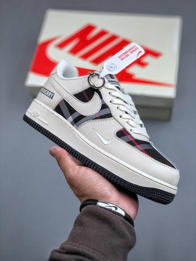 Nike Air Force 1 Low 07 X Burberry 米黑原楦头原纸板 打造纯正低帮空军版型专注外贸渠道 全掌内置蜂窝气垫 原盒配件 原厂中底钢