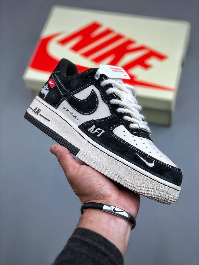 Nike Air Force 1 '07 Low “斯图西联名--Af1米黑红标”空军一号 低帮 运动鞋 休闲鞋 折边针车 工艺难度大 原楦头原纸板 原装鞋盒