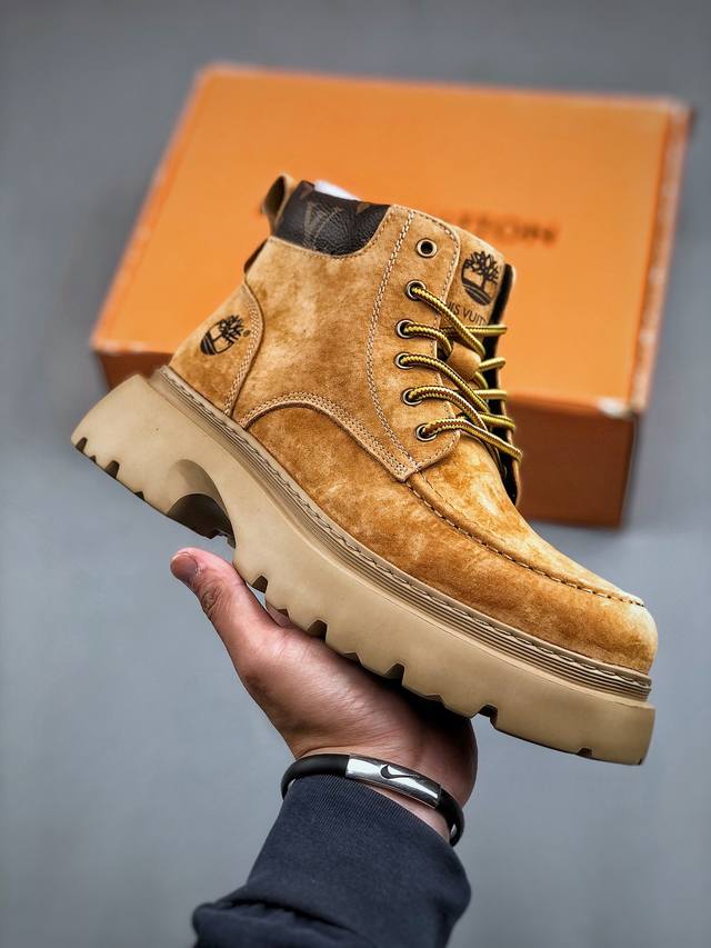 新货lv X Timberland Lv联名添柏岚大黄靴 顶奢流量品牌与时代经典的结合之作 #代购专供品质 高弹modern 外置防滑橡塑发泡超轻大底 系带设计