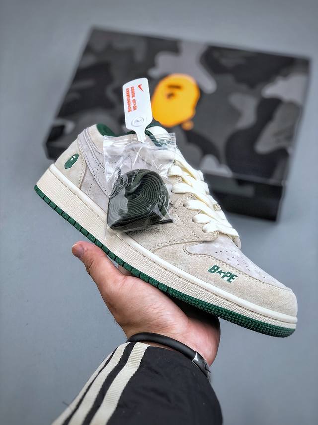 Air Jordan 1 Low Aj1 乔1 Bape联名-全猪八绿灰 高端定制 低帮复古篮球鞋 Dm9188-009 #定制鞋盒 大厂纯原品质出货 超高清洁