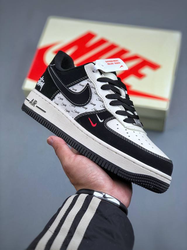 Nike Air Force 1'07 Low 斯图西联名-米黑小双勾 空军一号低帮休闲板鞋 Sj6698-010 #原楦头原纸板 原装鞋盒 定制五金配件 内置