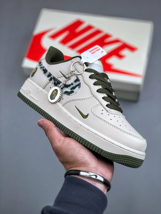 Nike Air Force 1'07 Low Bape联名-米白迷彩勾 空军一号低帮休闲板鞋 Df0188-012 #原楦头原纸板 原装鞋盒 定制五金配件 内