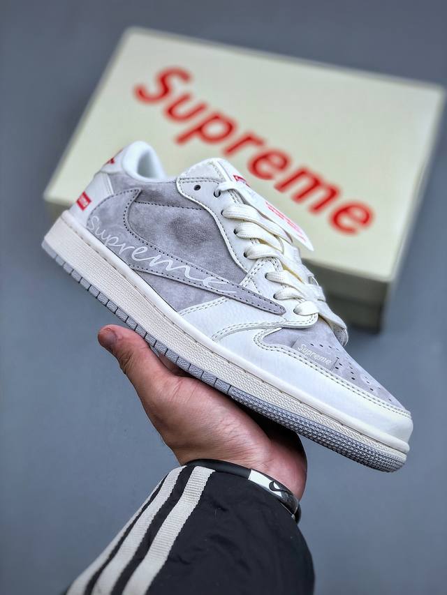 Travis Scott X Fragment Design X Air Jordan 1 Low Og Sp Aj1 乔1 Sup联名-织布标米灰 低帮文化休