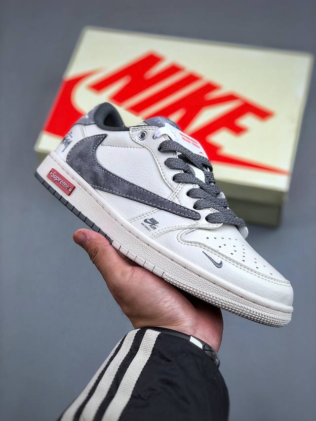 Travis Scott X Fragment Design X Air Jordan 1 Low Og Sp Aj1 乔1 斯图西联名-米灰双拼红标 低帮文化