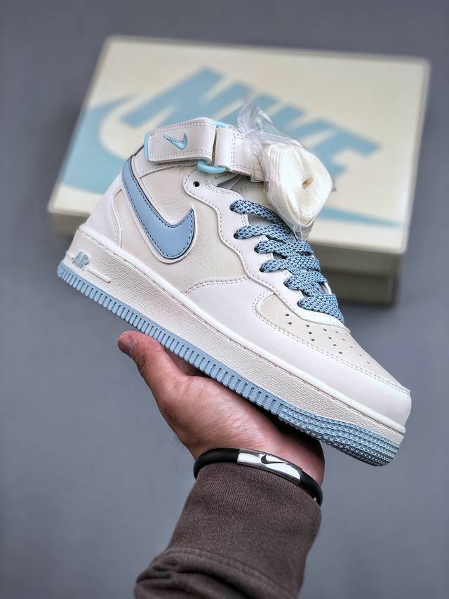 Nike Air Force 1 Mid 07 白天蓝满天星原楦头原纸板 打造纯正中帮空军版型专注外贸渠道 全掌内置蜂窝气垫 原盒配件 原厂中底钢印、拉帮完美