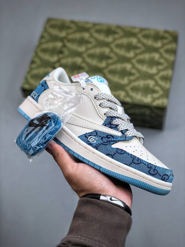 Travis Scott X Nike Air Jordan 1 Low X Gucci Air Jordan 1 Low 反转白蓝牛仔布满天星倒钩 纯原版本全