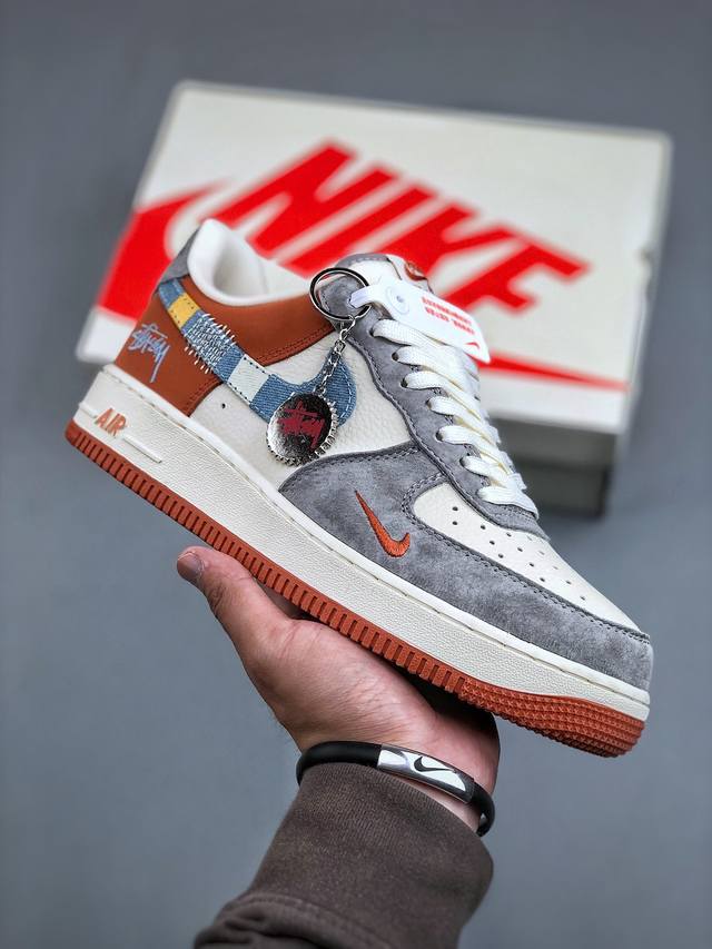 Nike Air Force 1 Low 07 X Stussy 米灰橙小钩原楦头原纸板 打造纯正低帮空军版型专注外贸渠道 全掌内置蜂窝气垫 原盒配件 原厂中底