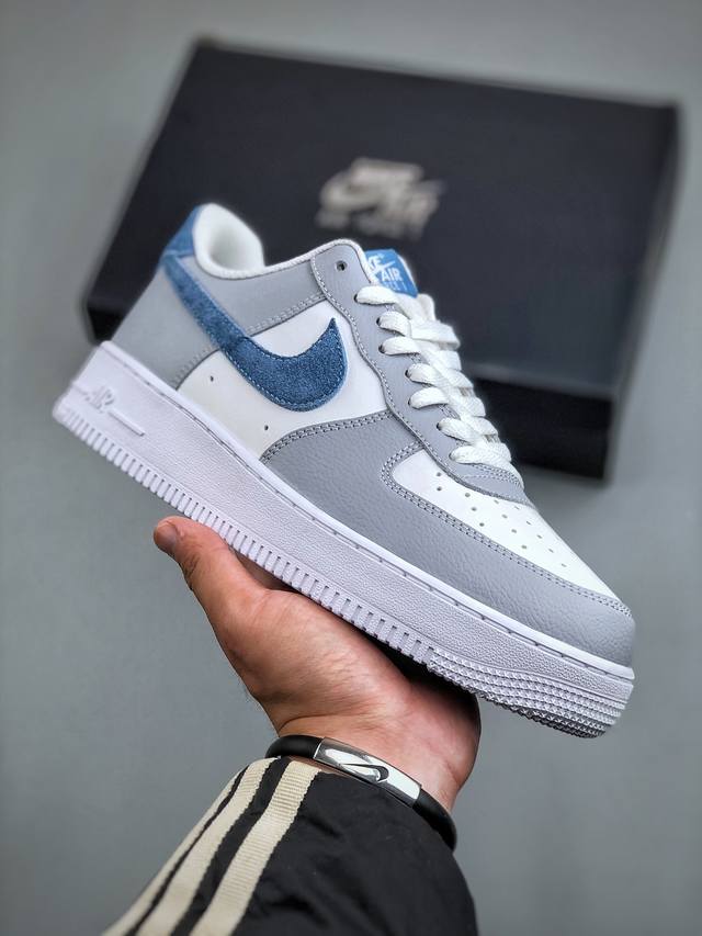 Nike Air Force 1 Low 07 灰蓝白原楦头原纸板 打造纯正低帮空军版型专注外贸渠道 全掌内置蜂窝气垫 原盒配件 原厂中底钢印、拉帮完美 官方货