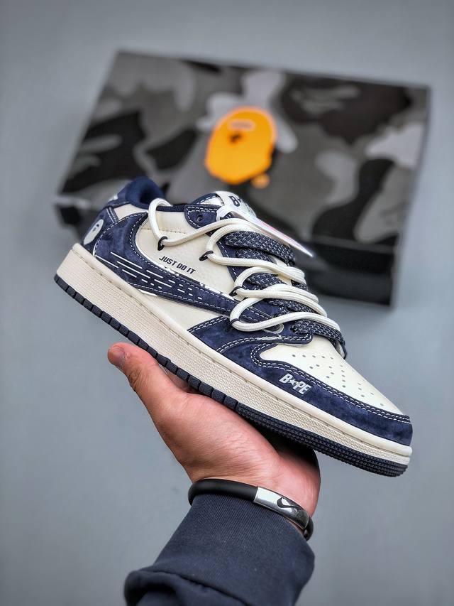 Travis Scott X Fragment Design X Air Jordan 1 Low Og Sp Aj1 乔1 Bape联名-克莱因蓝抽绳 低帮文