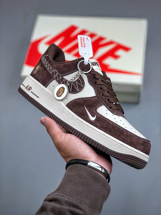 Nike Air Force 1 Low 07 X Bape 米酒红小钩原楦头原纸板 打造纯正低帮空军版型专注外贸渠道 全掌内置蜂窝气垫 原盒配件 原厂中底钢印