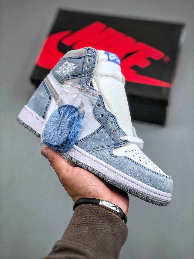 预热双十二特价福利 C版纯原 Air Jordan 1 Hlgh Og 水洗白蓝 乔1高帮休闲板鞋 原鞋原档案开发 原厂皮料 原档冲孔鞋头 正确满胶鞋垫 四线拉