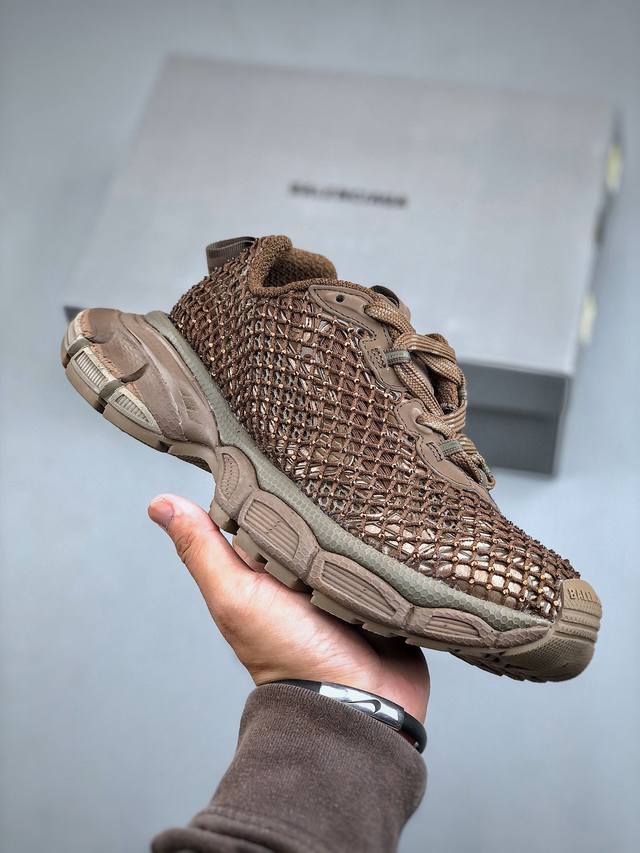 Ok版本 法国高端奢侈品牌-巴黎世家balenciaga 3Xl Sneakers Fishnet 3+系列低帮复古阔型底姥爹风潮流百搭休闲慢跑鞋“茶木棕贴钻”