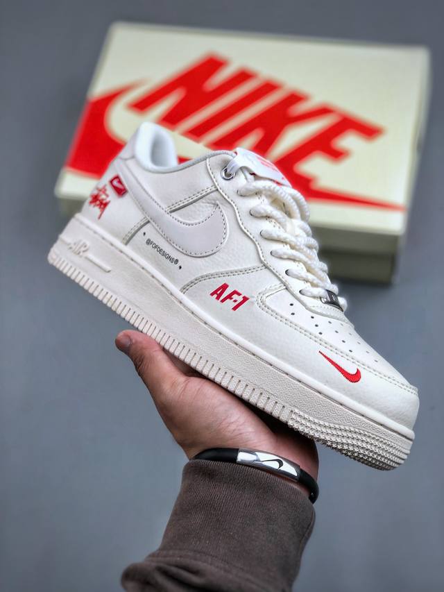 Nike Air Force 1 Low 07 X Stussy 白红麻绳鞋带原楦头原纸板 打造纯正低帮空军版型专注外贸渠道 全掌内置蜂窝气垫 原盒配件 原厂中