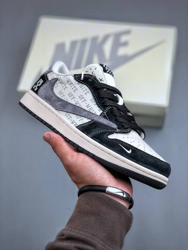 Travis Scott X Nike Air Jordan 1 Low X Off-White Air Jordan 1 Low 反转米黑灰小钩倒钩 纯原版本