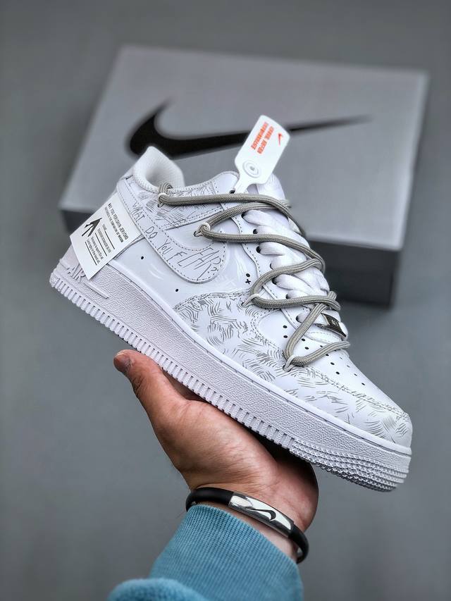 Nike Air Force 1 Low 07 白灰涂鸦绑带原楦头原纸板 打造纯正低帮空军版型专注外贸渠道 全掌内置蜂窝气垫 原盒配件 原厂中底钢印、拉帮完美