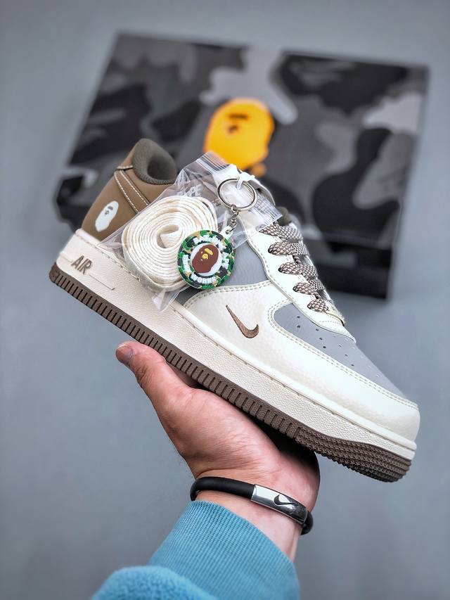 Nike Air Force 1'07 Low Bape联名-米灰棕 空军一号 低帮休闲板鞋 Bb6566-210 #原楦头原纸板 原装鞋盒 定制五金配件 内置