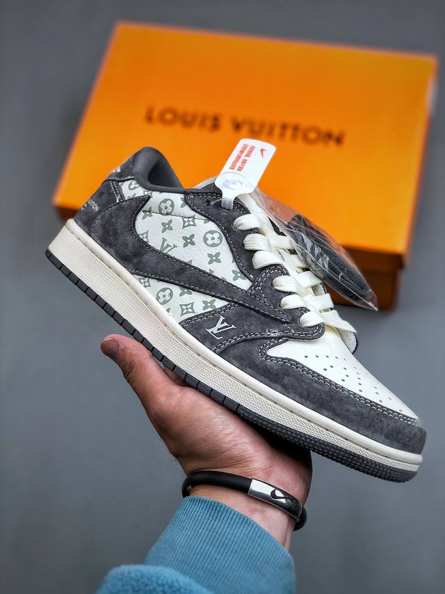 Travis Scott X Fragment Design X Jordan Air Jordan 1 Low Og Sp Lv联名 “灰猪八印花” 低帮休闲