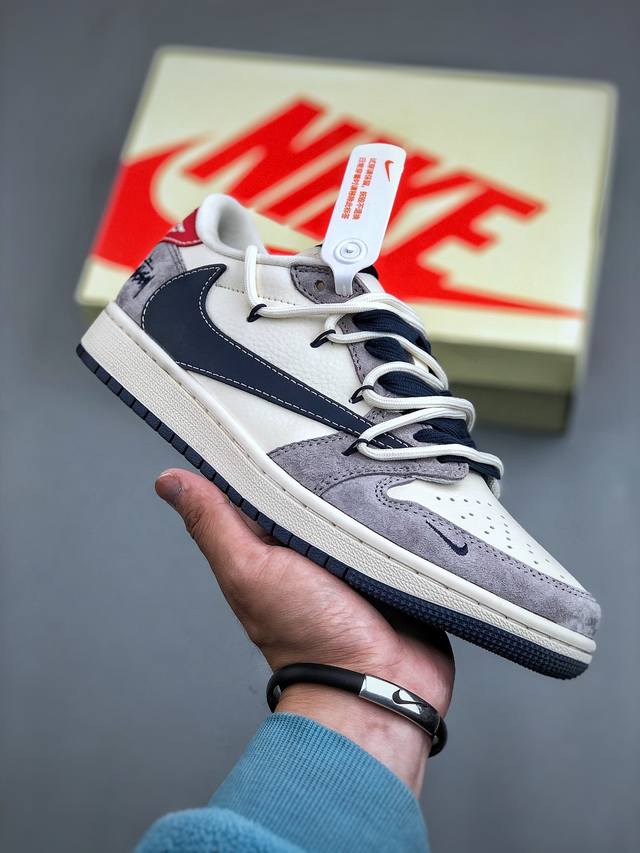 Travis Scott X Fragment Design X Air Jordan 1 Low Og Sp Aj1 斯图西联名-灰蓝勾抽绳 低帮文化休闲板鞋