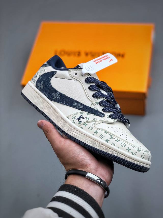 Travis Scott X Fragment Design X Air Jordan 1 Low Og Sp Aj1 乔1 Lv联名-牛仔蓝勾 低帮文化休闲板