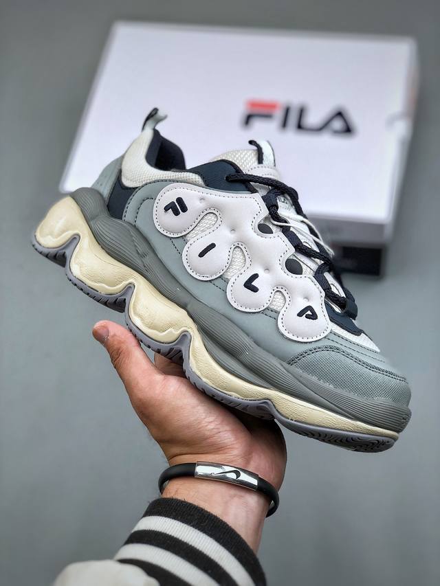 Fila 斐乐 Pease系列 低帮复古老爹风潮流休闲运动慢跑鞋 #采用环保纤维合成革组合网织布鞋面材质#独立eva中底+Md齿纹花橡胶耐磨防滑外底秋冬新品,意