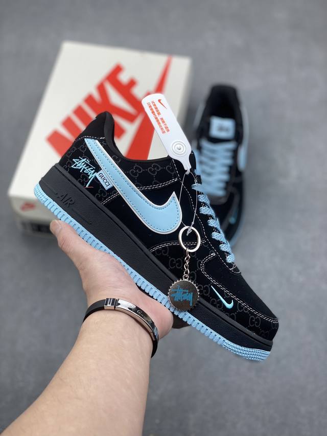 海外限量发售！公司级nike Air Force 1 '07 Low “斯图西联名--黑蒂芙尼”空军一号 低帮 运动鞋 休闲鞋 折边针车 工艺难度大 原楦头原纸