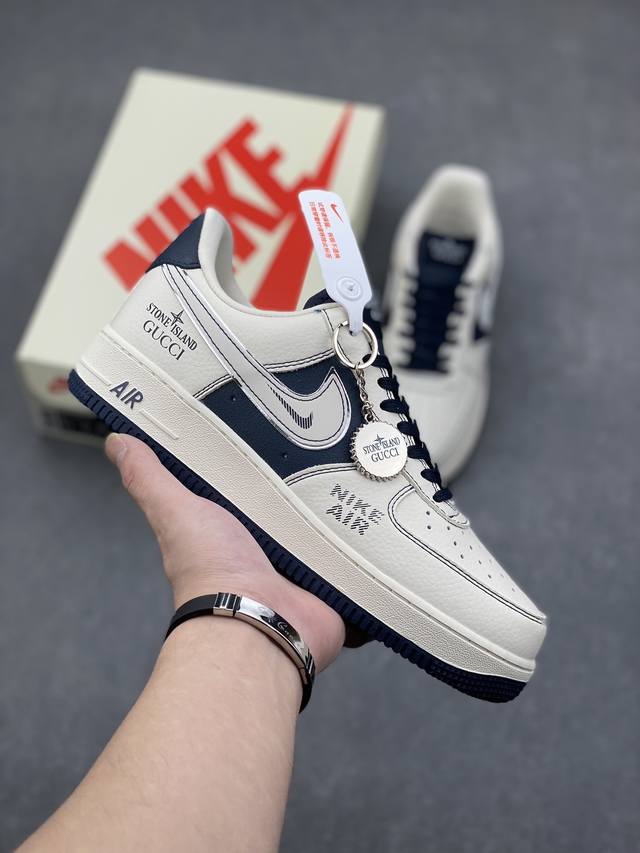 海外限量发售！公司级nike Air Force 1 '07 Low “古驰石头岛联名--米白石墨”空军一号 低帮 运动鞋 休闲鞋 折边针车 工艺难度大 原楦头