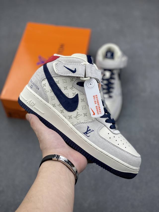 海外限量发售！公司级nike Air Force 1 '07 Low “Lv联名--灰蓝猪八印花”空军一号 中帮 运动鞋 休闲鞋 折边针车 工艺难度大 原楦头原