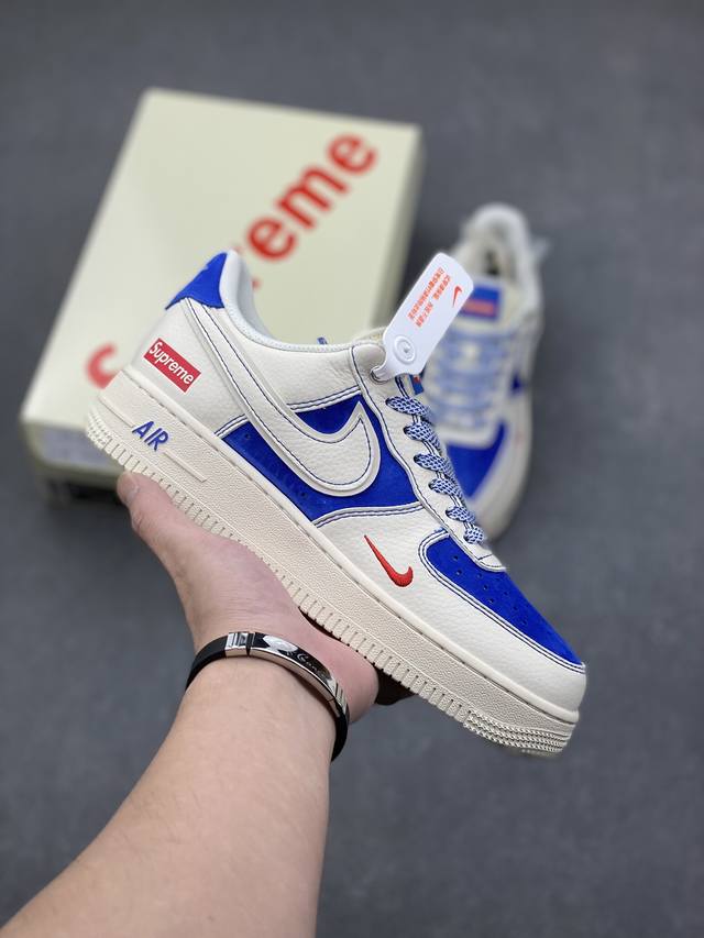 海外限量发售！公司级nike Air Force 1 '07 Low “Supreme联名 米白群青”空军一号 低帮 运动鞋 休闲鞋 折边针车 工艺难度大 原楦