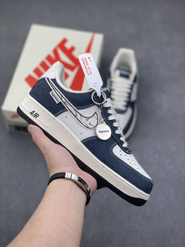 海外限量发售！公司级nike Air Force 1 '07 Low “Supreme联名--白蓝暗影”空军一号 低帮 运动鞋 休闲鞋 折边针车 工艺难度大 原