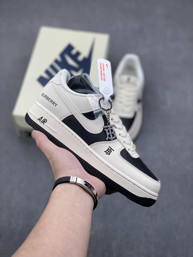 海外限量发售！公司级nike Air Force 1 '07 Low “巴宝莉联名--黑白拼接”空军一号 低帮 运动鞋 休闲鞋 折边针车 工艺难度大 原楦头原纸