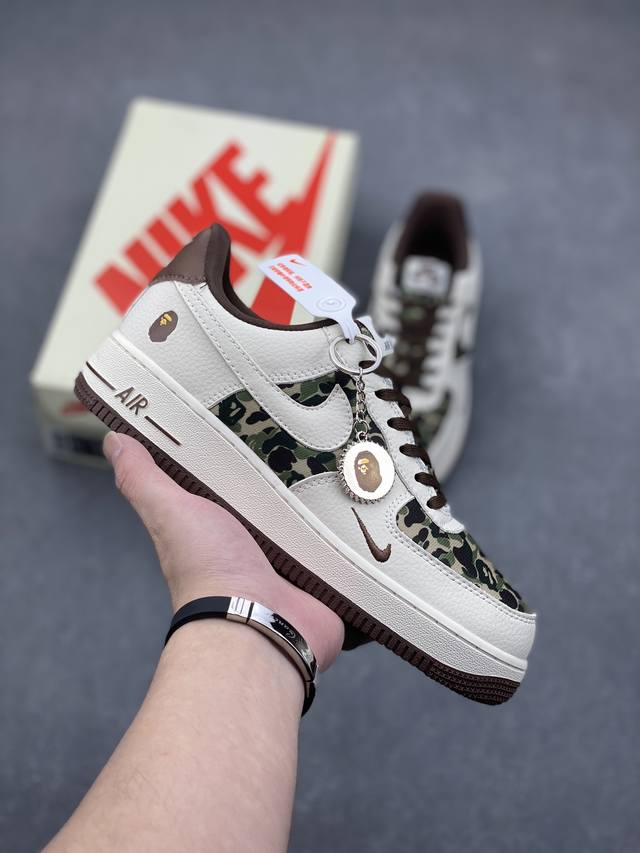 海外限量发售！公司级nike Air Force 1 '07 Low “Bape联名--米棕迷彩”空军一号 低帮 运动鞋 休闲鞋 折边针车 工艺难度大 原楦头原