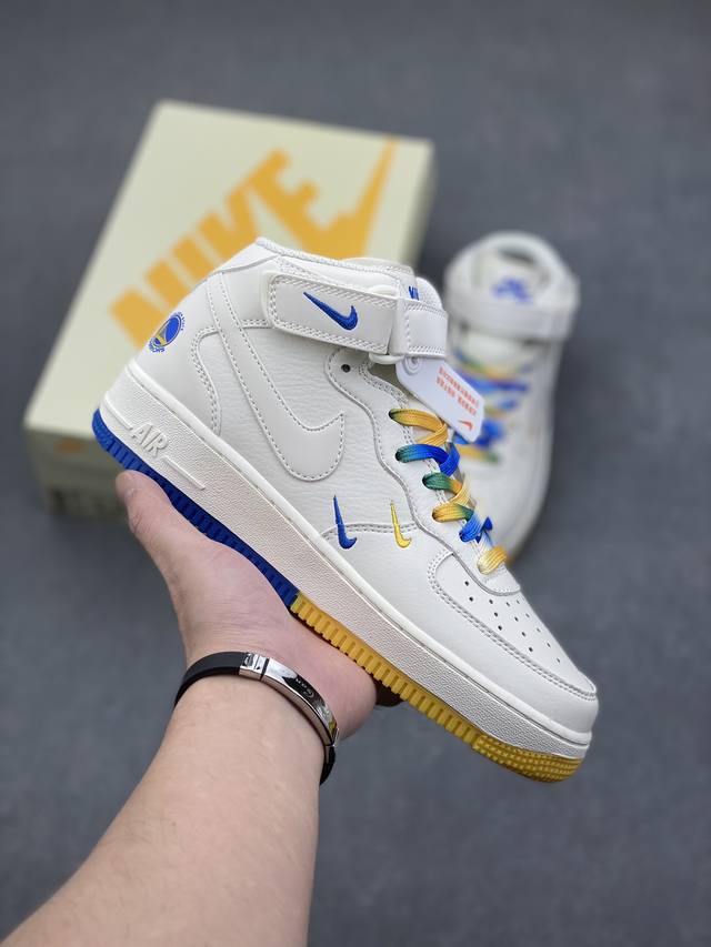 海外限量发售 公司级 Nike Air Force 1 Mid '07 “米兰黄”金州勇士城市限定中帮空军一号休闲板鞋 定制头成皮料 3M反光 原楦原纸板 水晶