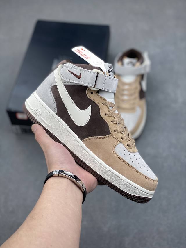 秋冬新品 公司级 Nike Air Force 1 Mid ’07 麂皮 咖啡豆配色 空军一号中帮休闲板鞋 原厂麂皮 原楦原纸板 纯正版型 正品nfc感应芯片