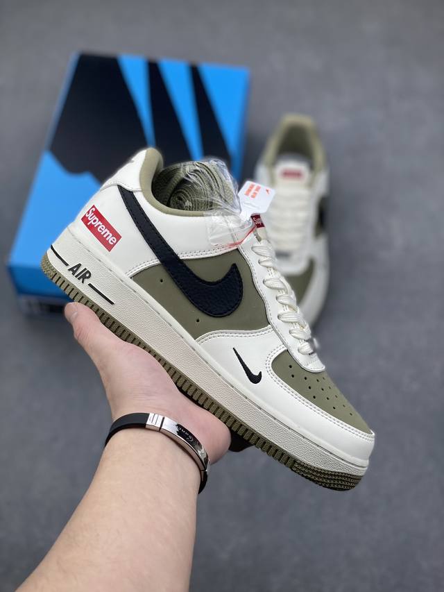 海外限量发售！公司级nike Air Force 1 '07 Low “Supreme联名--米军绿”空军一号 低帮 运动鞋 休闲鞋 折边针车 工艺难度大 原楦