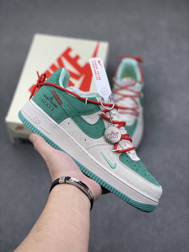 海外限量发售！公司级nike Air Force 1 '07 Low “古驰石头岛联名--灰绿猪八抽绳”空军一号 低帮 运动鞋 休闲鞋 折边针车 工艺难度大 原