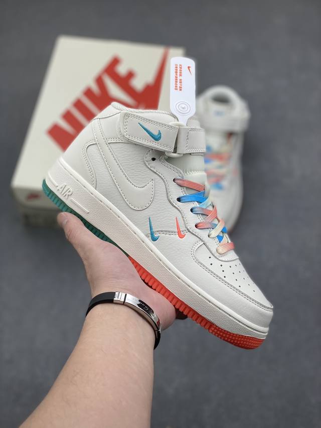 海外限量发售 原装版本 Nike Air Force 1 Mid '07 米橙蓝 ‘’迈阿密‘’配色低帮空军一号休闲板鞋 定制头成皮料 原盒原包装 3M反光 原