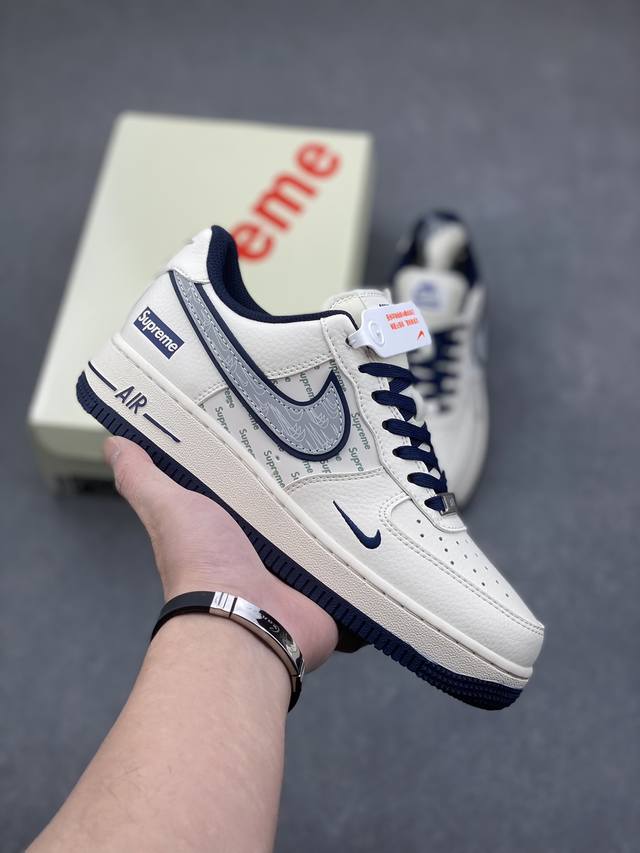 海外限量发售！公司级nike Air Force 1 '07 Low “Supreme联名--米蓝重影勾”空军一号 低帮 运动鞋 休闲鞋 折边针车 工艺难度大