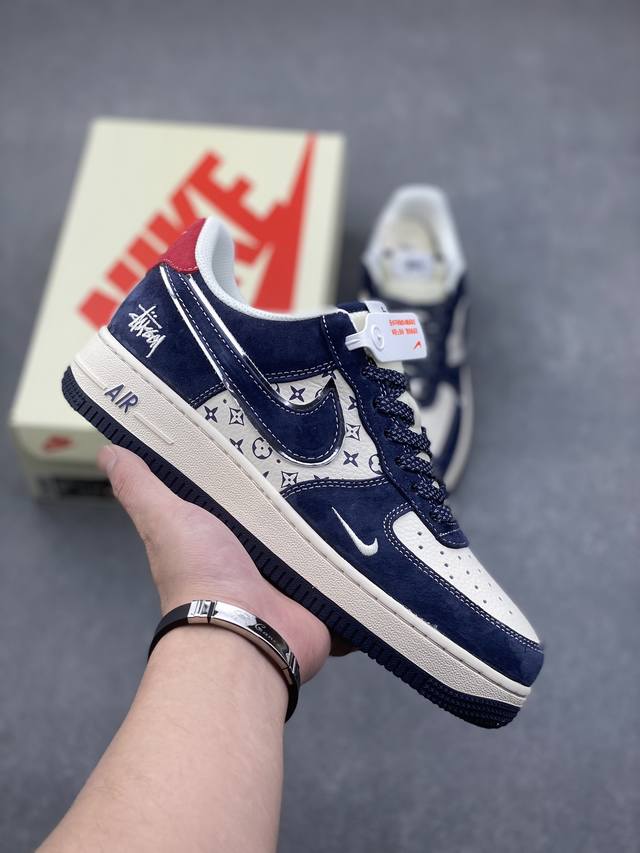 海外限量发售！公司级nike Air Force 1 '07 Low “斯图西联名--深蓝红印花”空军一号 低帮 运动鞋 休闲鞋 折边针车 工艺难度大 原楦头原