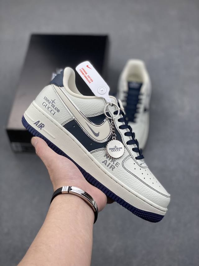 海外限量发售！公司级nike Air Force 1 '07 Low “古驰石头岛联名--米白石墨”空军一号 低帮 运动鞋 休闲鞋 折边针车 工艺难度大 原楦头