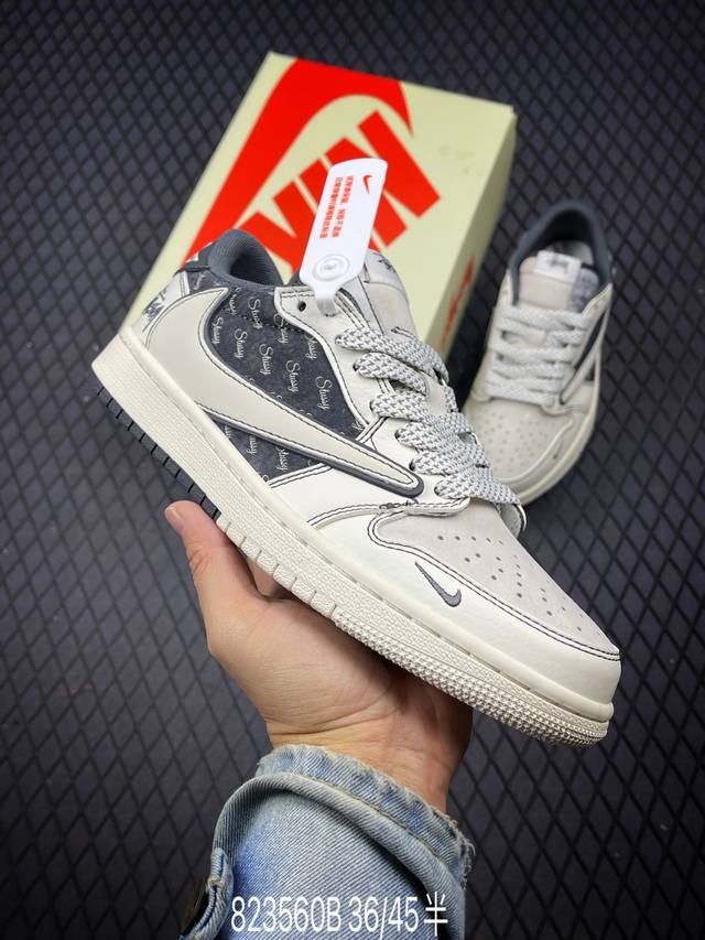 Travis Scott X Fragment Design X Air Jordan 1 Low Og Sp Aj1 乔1 斯图西联名-白黑英文双拼 低帮文化