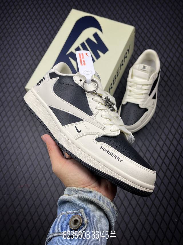 Travis Scott X Fragment Design X Air Jordan 1 Low Og Sp Aj1 乔1 巴宝莉联名-米白乌黑 低帮文化休闲